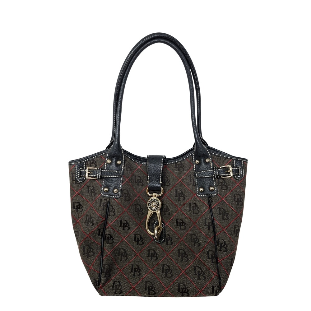 Dooney & Bourke Vintage Lock Shoulder Bag Monogram Canvas Black Red 90s Chic
